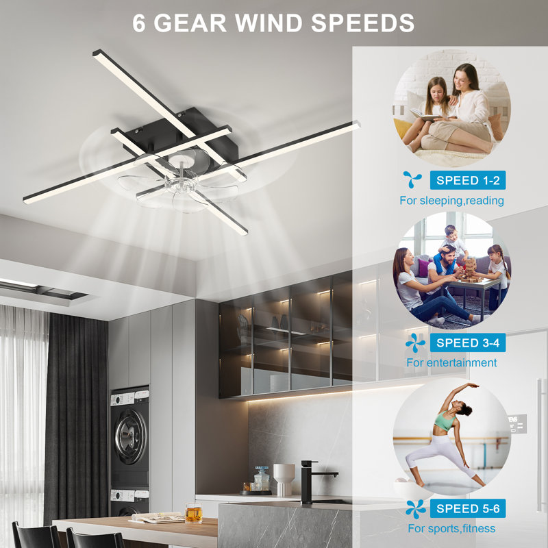 Hanke 33.46" 6-Speed  Reversible LED Dimmable Ceiling Fan With Light And Remote