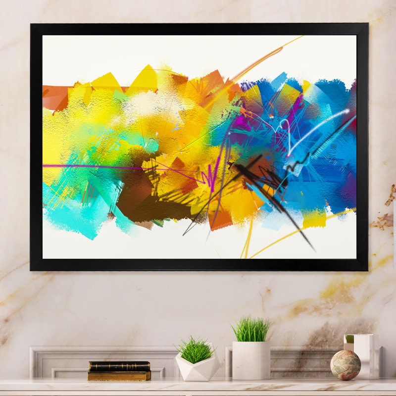 «Yellow and Blue Storm Impression», reproduction sur toile flottante, H 12 po x l 20 po x P 1 po, Cadre noir