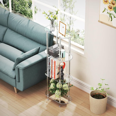 4-Tier Clear Acrylic Narrow Side Table For Small Spaces, Slim Minimalist Oval End Table Nightstand For Bedroom, Living Room, Bathroom