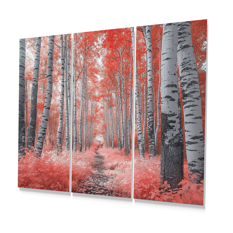 Ensemble de salon d'art mural forêt rouge Panorama I - forêt, Métal métal, H 40 po x l 60 po x P 1 po