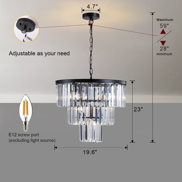 Mercer41 Lustre en cristal de luxe à 3 niveaux de 20 po, luminaire ...