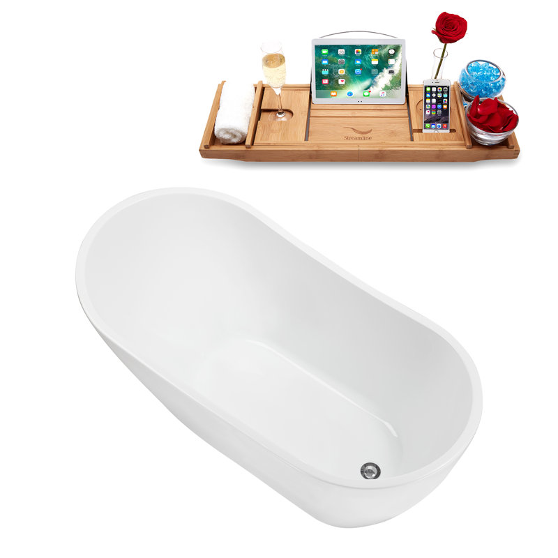 1404.6mm x 718.8mm Soaking Acrylic Bathtub, Polished Chrome/Glossy White