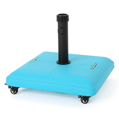 Teal Square Umbrella Base - Concrete And Stainless Steel. Outdoor Leisure. 19.62" Deep X Wide 16.26" High. Suits 1.5Inch 1.9Inch Pole. Max 11 Feet Diameter. Stable Enjoyable. Assembly Required.
