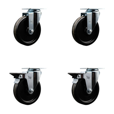 4 Piece Phenolic Top Plate Caster Set with 2 Posi Brakes