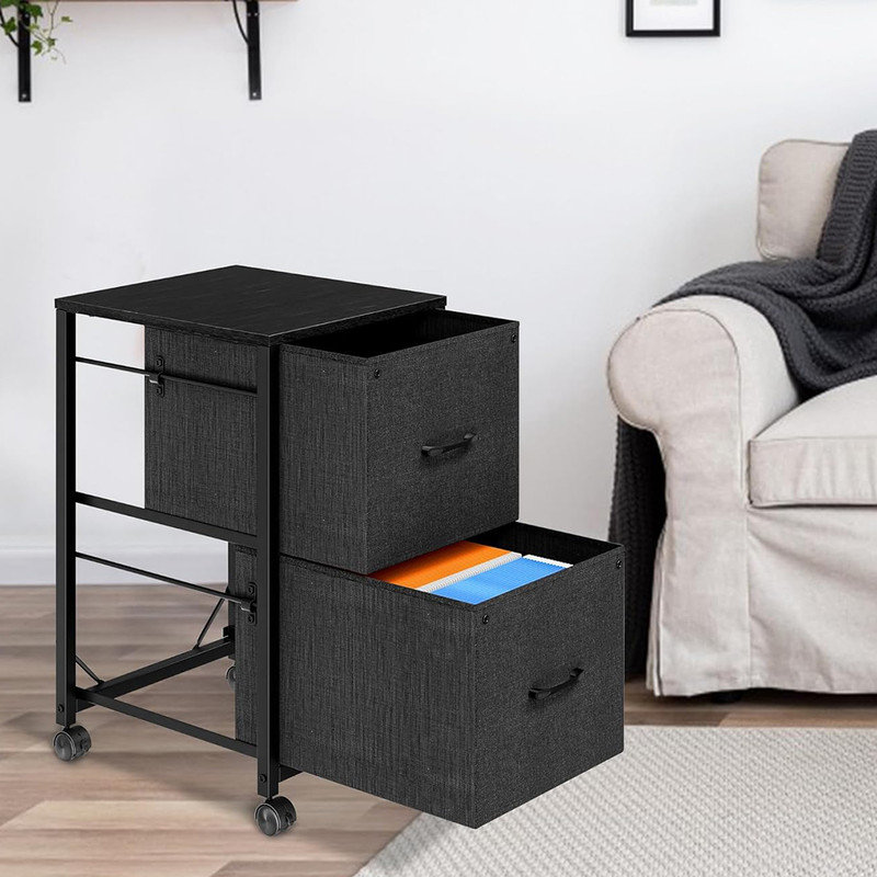 Small Rolling File Cabinet Printer Stand Lateral Filing Cabinets, 2 Drawer Fabric File Cabinet, Black