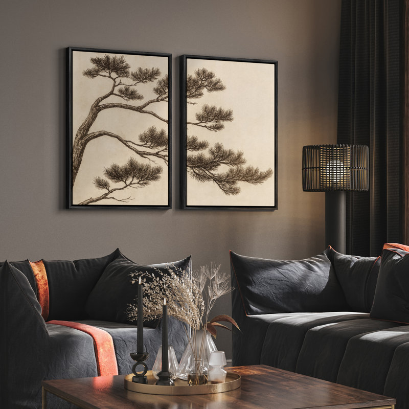 Art mural encadré, rétro, antique, classique pour chambre à coucher - 16 po x 24 po x 2 panneaux, H 24 po x l 16 po, Noir