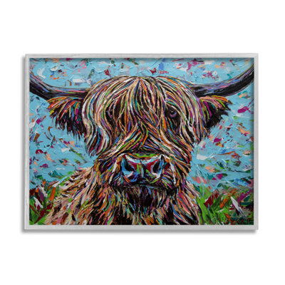 Highland bovins vaches superposées, portrait abstrait, estampe numérique, ensemble d'art texturé par Carolee Vitaletti