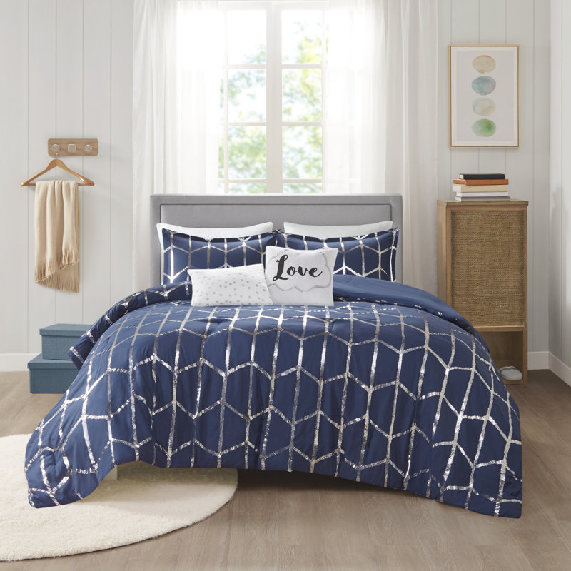 King Grey and Silver Microfiber 5-Piece Comforter Set