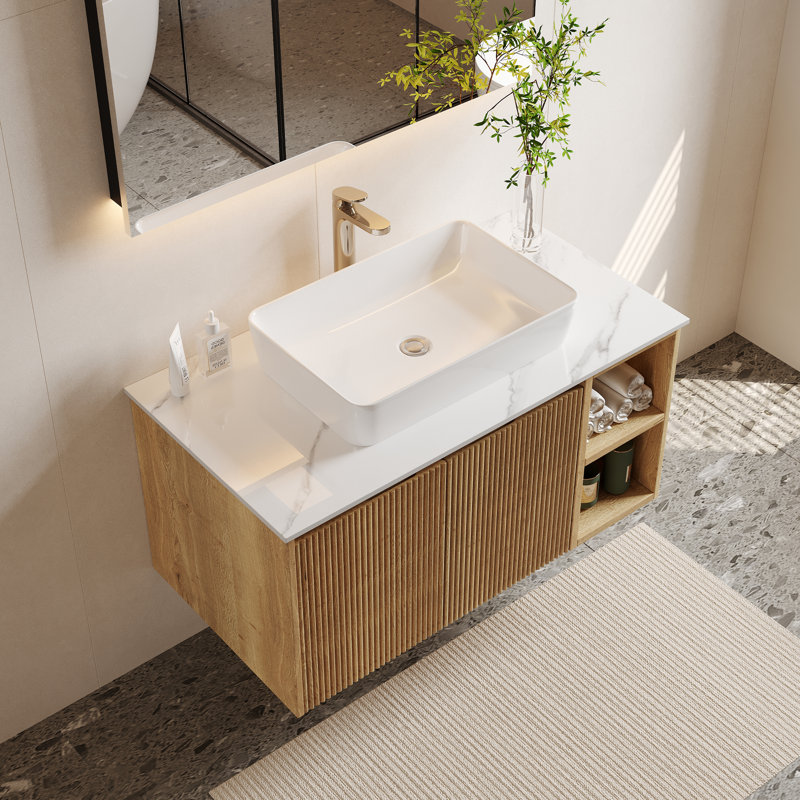 Meuble-lavabo simple avec comptoir en pierre frittée Dexheart, Rustic Light Oak, 30"