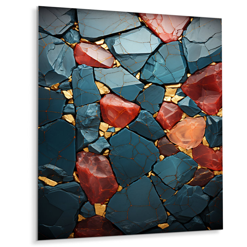 Décoration murale mosaïque de pierre jaune et rouge, H 40 po x l 30 po x P 1,5 po