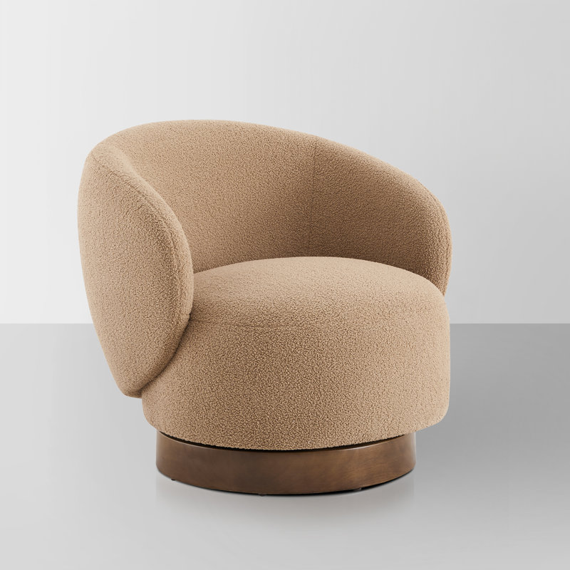 Modern Swivel Barrel Chairs With Wood Base, Camel