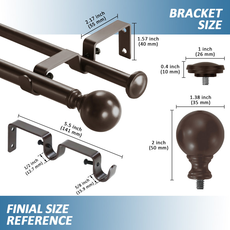 Tringle à rideaux double réglable Lipsey, H 0,63 po x l 48 po x P 0,63 po, Bronze