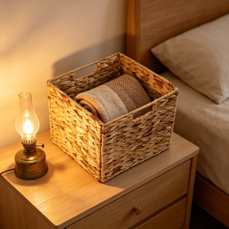 Ensemble de 4 paniers de rangement en osier, 10 x 10,5 x 10,75 pouces paniers pliables pour tablettes 11 x 11 cubes, jacinthe d'eau naturelle