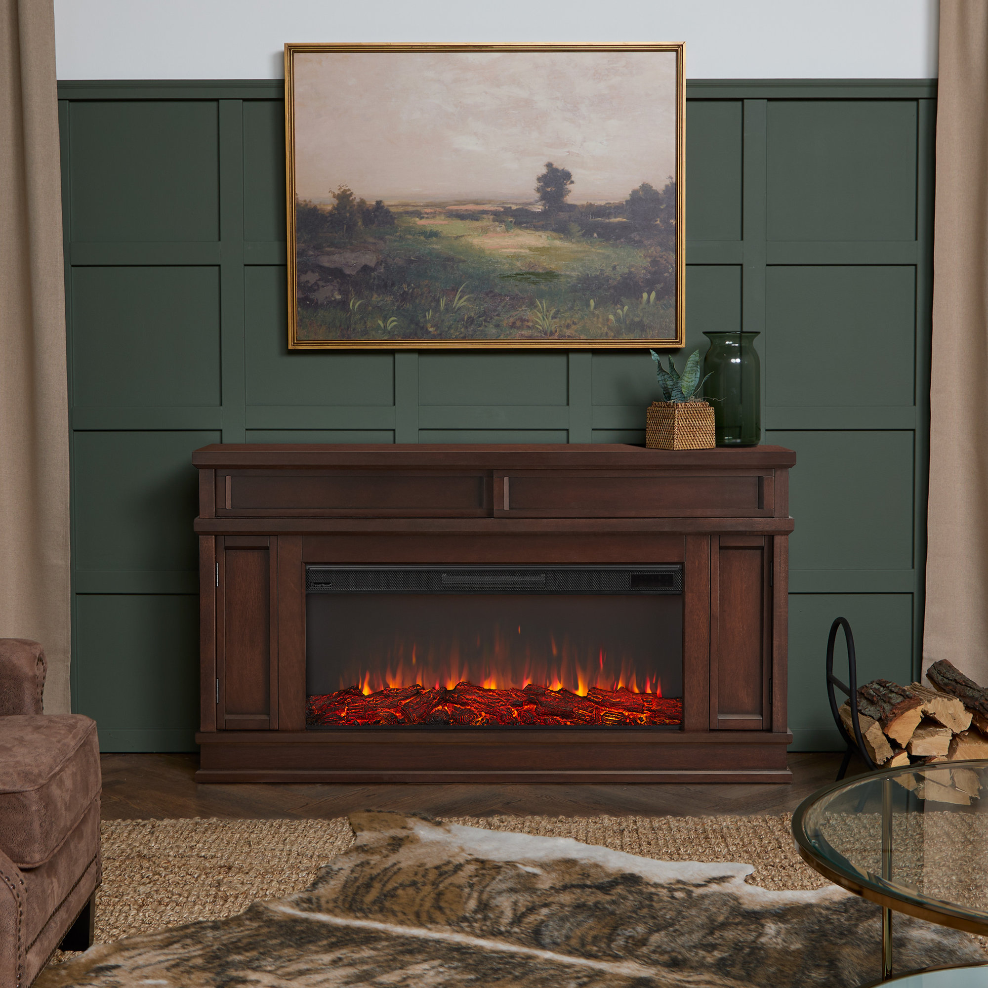 Torrey 60" Landscape Electric Fireplace by Real Flame, Standard, Dark Walnut