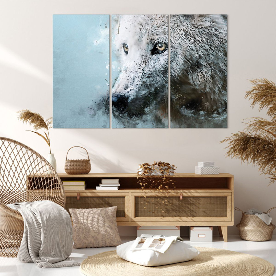 3-tlg. Leinwandbilder-Set White the Wolf