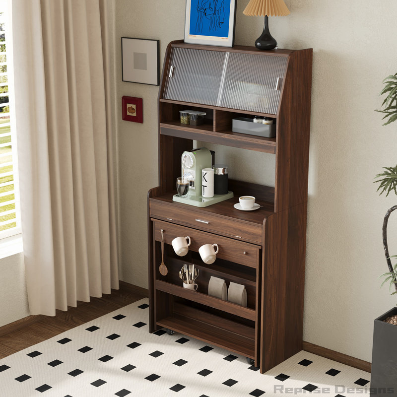Versatile Buffet with Foldable Dining Table and Smart Storage Options, Walnut