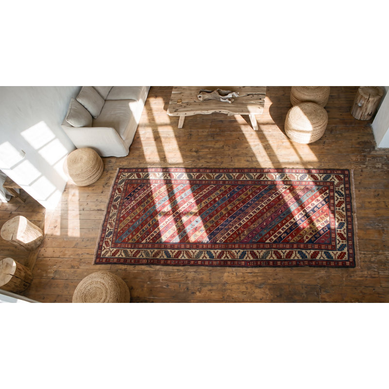 Antique Colorful Tribal Stripe Pattern Caucasian Shirvan Hallway Runner Rug