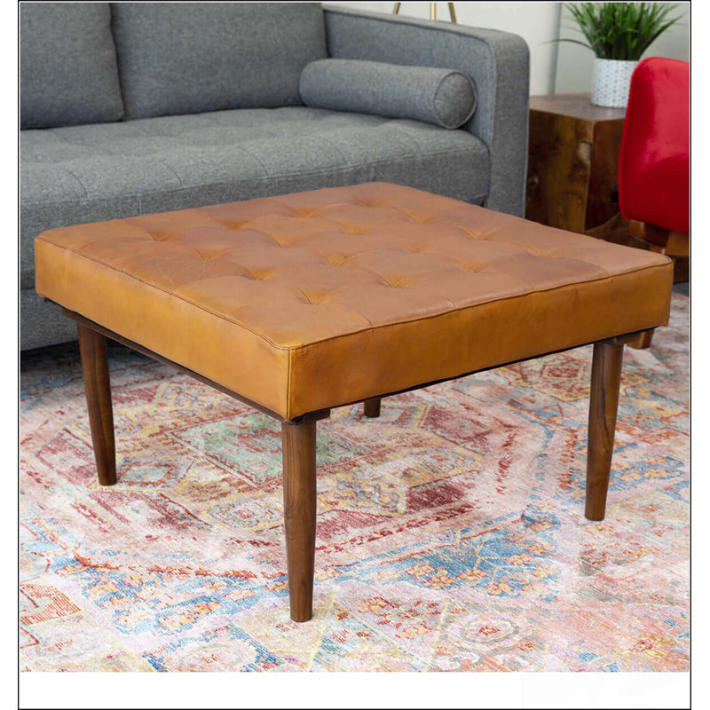 Repose-pieds en cuir véritable Mark MidCentury