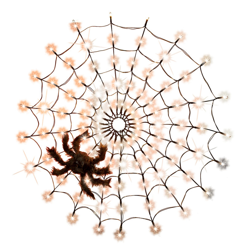 LED Lighted Halloween Spider Web Lights with Spider and Remote Control