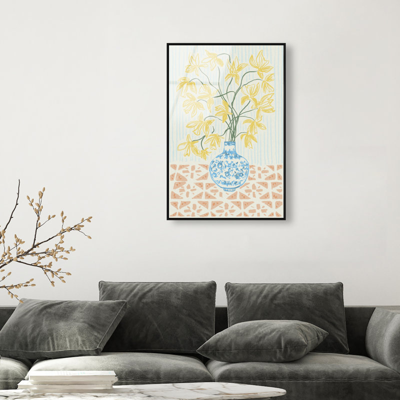 Yellow Iris Summer Print by Oliver Gal, 16"H x 11"W, Black Floater Frame