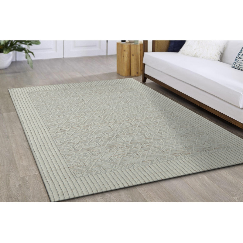 Tapis géométrique beige tissé à la main, Rectangle 8 pi x 10 pi
