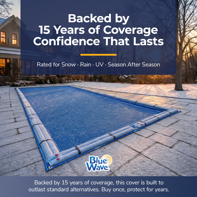Bâche d'hiver rectangulaire Blue Wave Arctic Armor pour piscine creusée de 3,66 m x 6,10 m (12 pi x 20 pi), bâche de piscine robuste et solide, polyéthylène laminé 4,27 m x 4,27 m (14 pi x 14 pi), chevauchement de 1,52 m (5 pi), œillets métalliques, câble et treuil, garantie de 15 ans