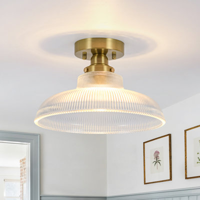 1-Light Fruit Bowl-shape Ribbed Glass Semi-flush Mount