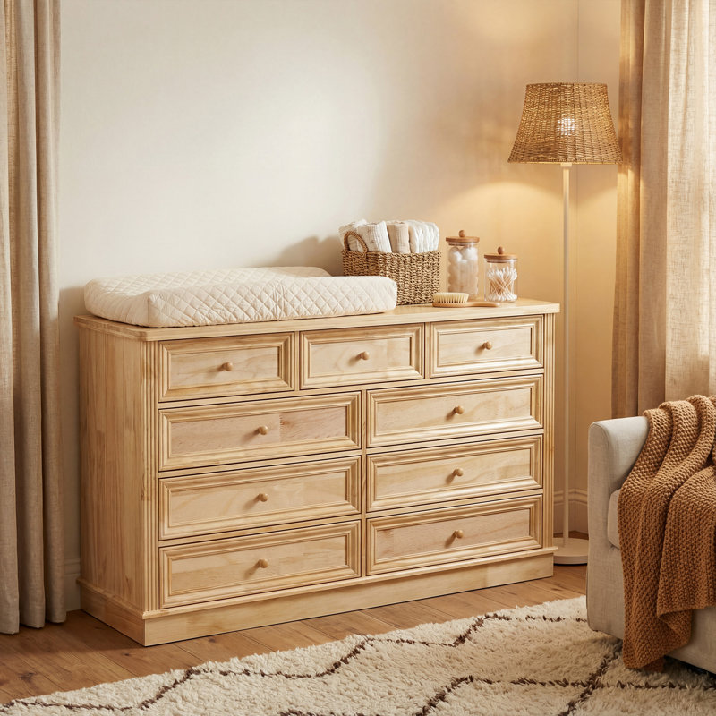 Commode à langer 55 tiroirs 100% bois massif 55,1 po
