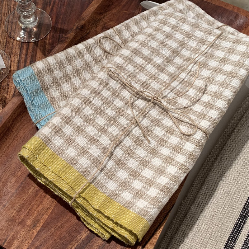 Gingham Linen Dish Cloth, Aqua/Orange