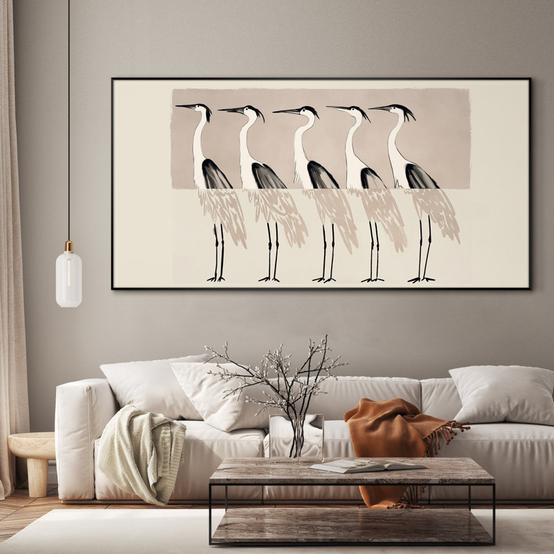 Reproduction d'art très grand abstrait à motif d'oiseaux abstraits - autruche, style nordique, décoration moderne pour le salon ou la chambre à coucher, assemblage requis