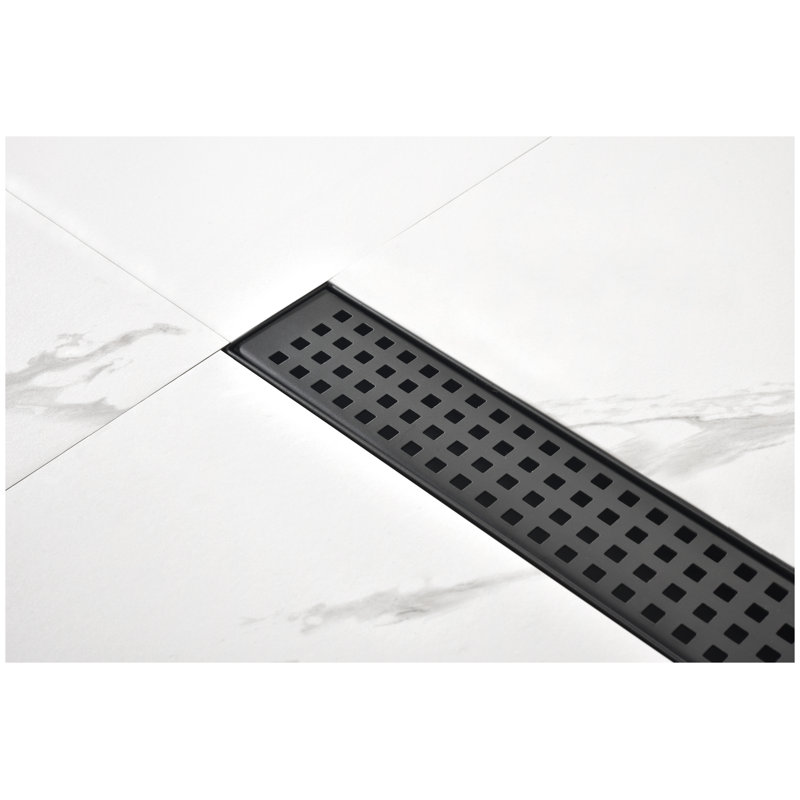 Drain de douche linéaire avec grille quadrato amovible, drain de douche en acier inoxydable 304 inclus, crépine et pieds de nivellement