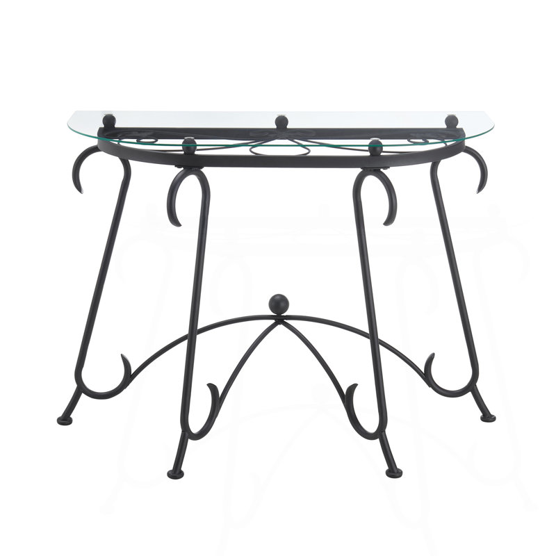 Tempered Glass Surface Console Table Coffee Table With Sturdy Construction For Living Room (Rustic Black)