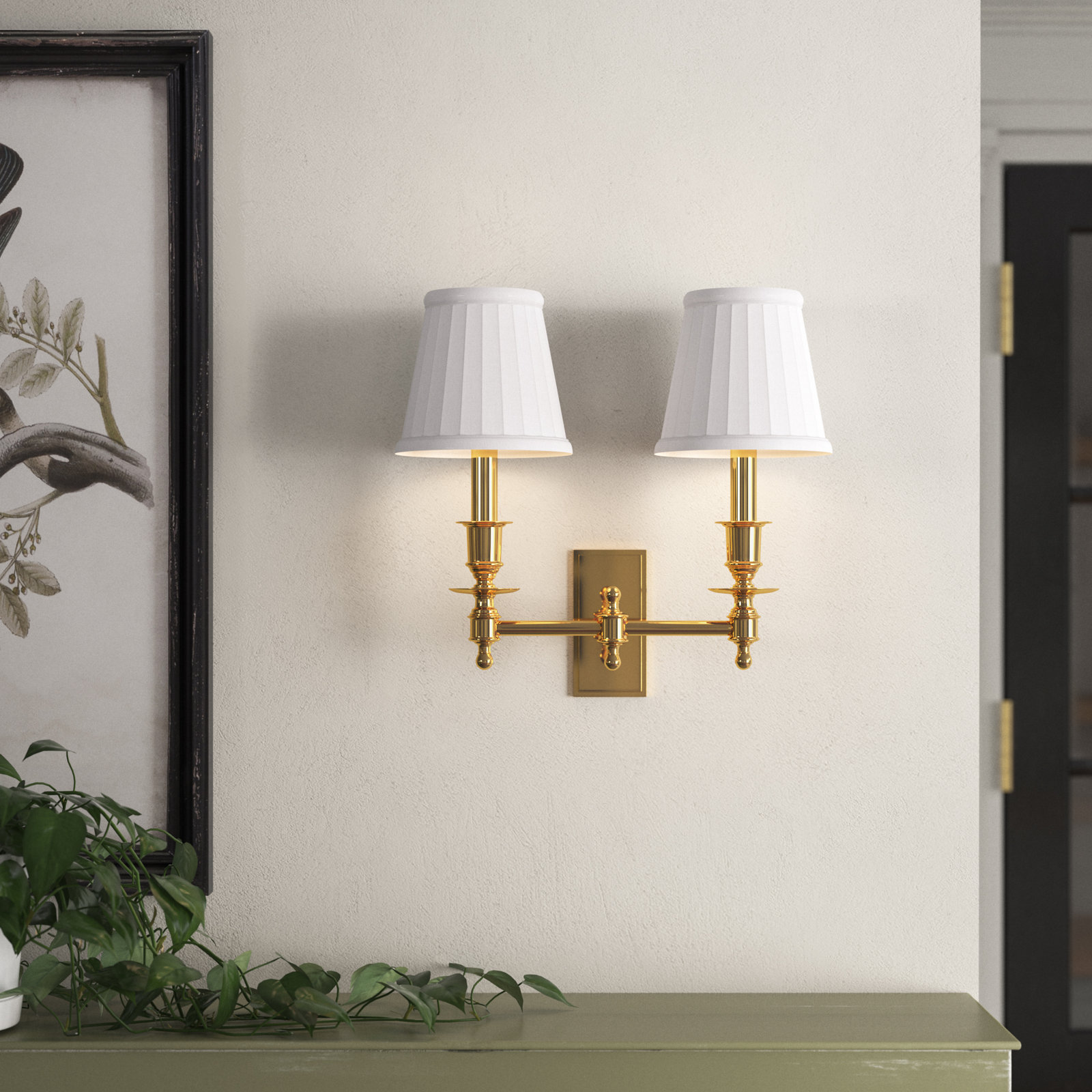 Ellean 2 Light Dimmable Candle Wall Light, Polished Brass