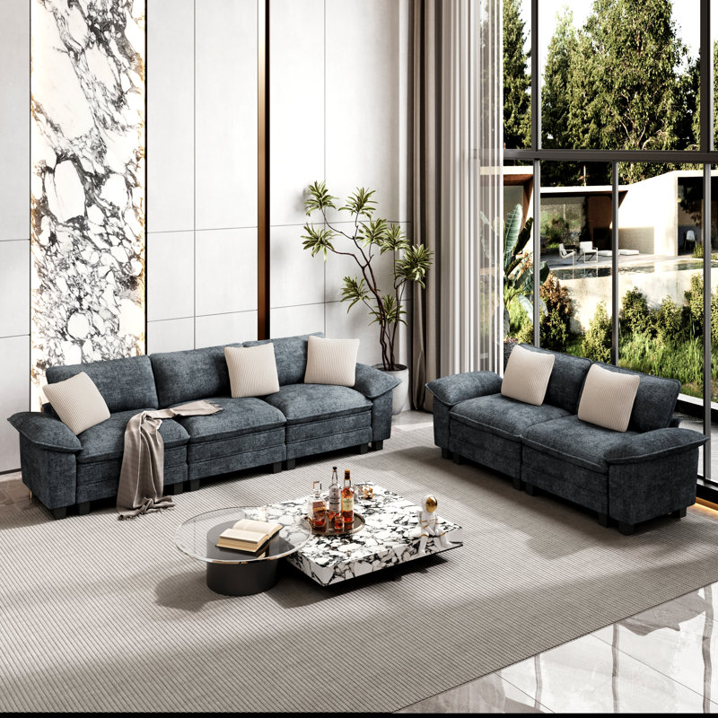 5 - Piece Living Room Set, Cyan Chenille