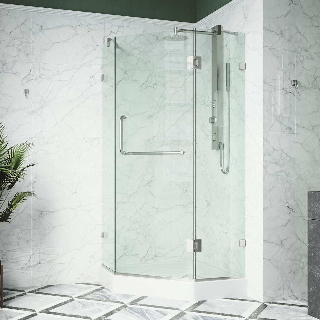 Piedmont 38" W x 38" D x 79" H Hinged Frameless Shower Enclosure with 3/8  Clear Glass&Base VIGO Finish: Brushed Nickel