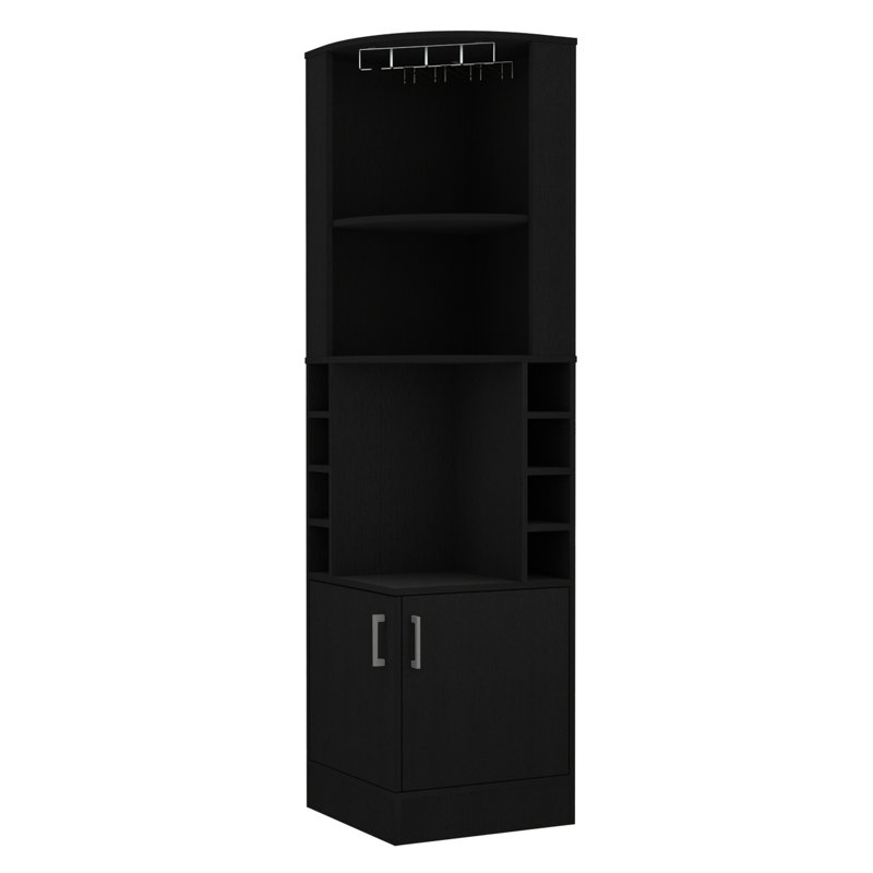 Armoire à 2 tablettes et 8 barres en noir pour la zone de divertissement à domicile avec tablettes ouvertes