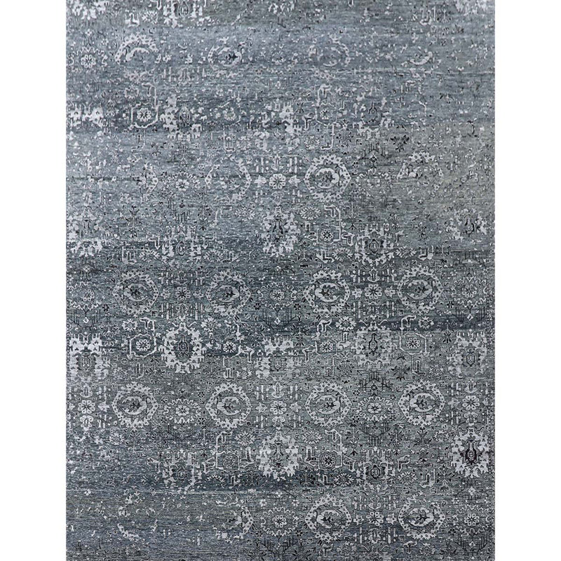 Tapis gris et noir noué à la main de haute qualité, Rectangle 6 pi x 9 pi