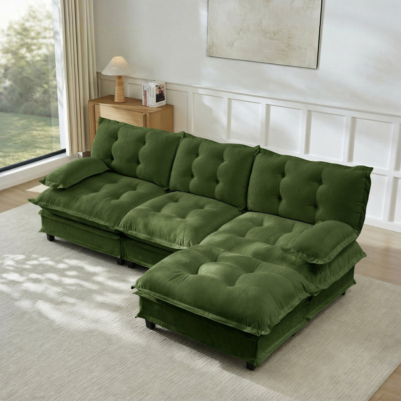 Canapé modulaire en L 107 po avec repose-pieds en chenille de 107 po pour un confort et un style ultimes, Green