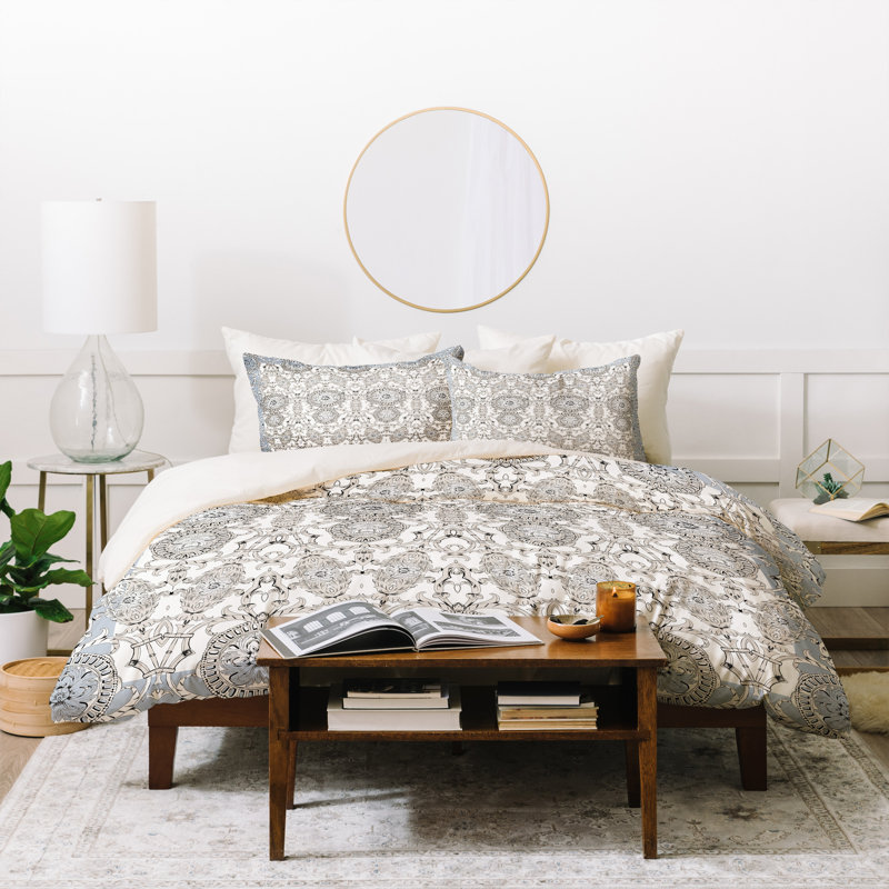 Housse de couette Gabriela Fuente, Housse de couette simple / simple TG et 1 taie dé, Crème / gris