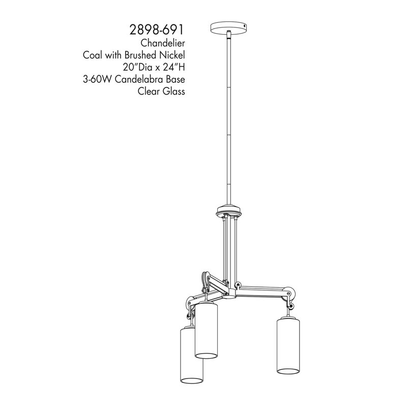 Pullman Junction 3-Light Nickel and Glass Chandelier