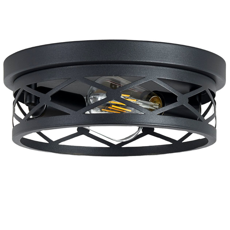 2-Light Black Farmhouse Flush Mount Ceiling Light-1 Pack (Bulbs Not Included)