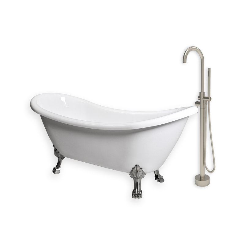 Daphne 59" X 30" Black Freestanding Soaking Acrylic Bathtub with Faucet, White/Brushed Nickel