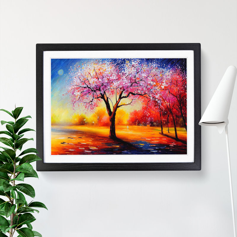 Cherry Blossom Tree Glow Vol.4 - Single Picture Frame Painting, 46cm H x 64cm W x 2cm D, Black