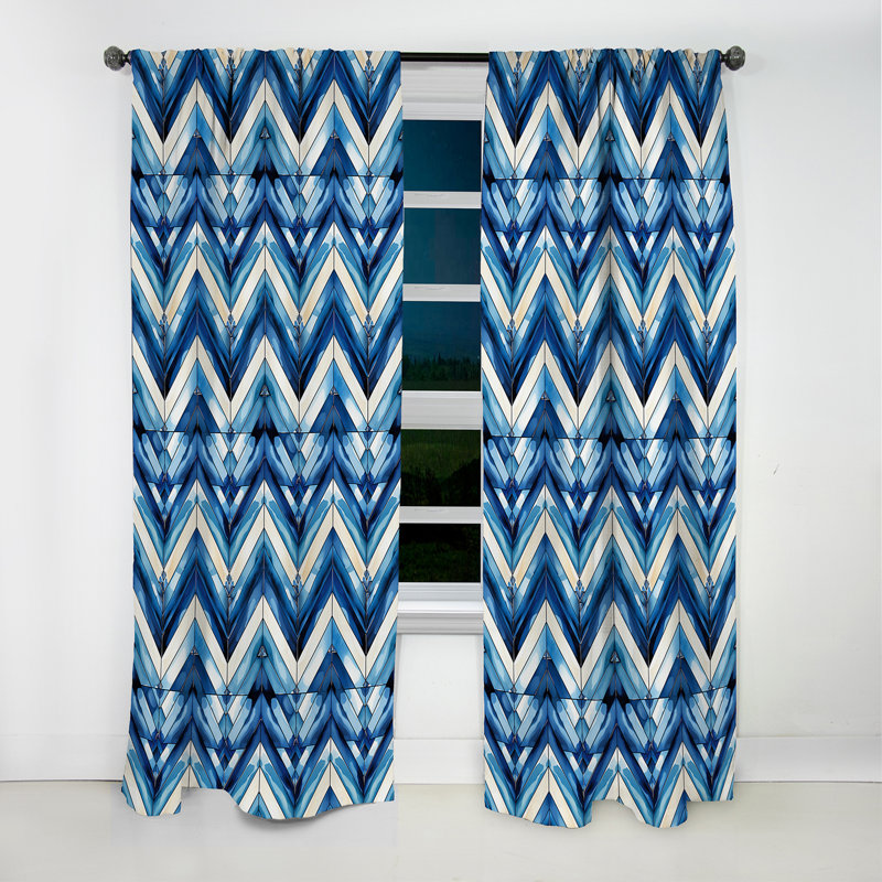 Rideau rétro occultant à motif géométrique rétro à motif de chevrons bleu et bleu cobalt 1, L 52 po x L 120 po