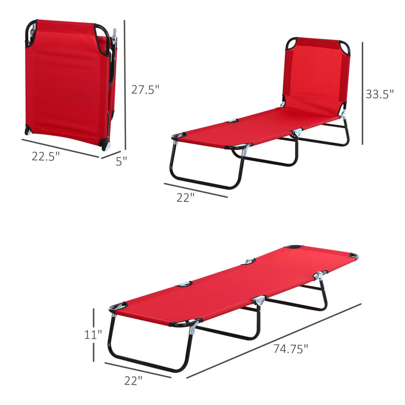Chaise longue de piscine pliante Outsunny, chaises de bronzage d'extérieur avec dossier inclinable à 5 niveaux, structure en acier pour la plage, la cour, le patio et le rouge