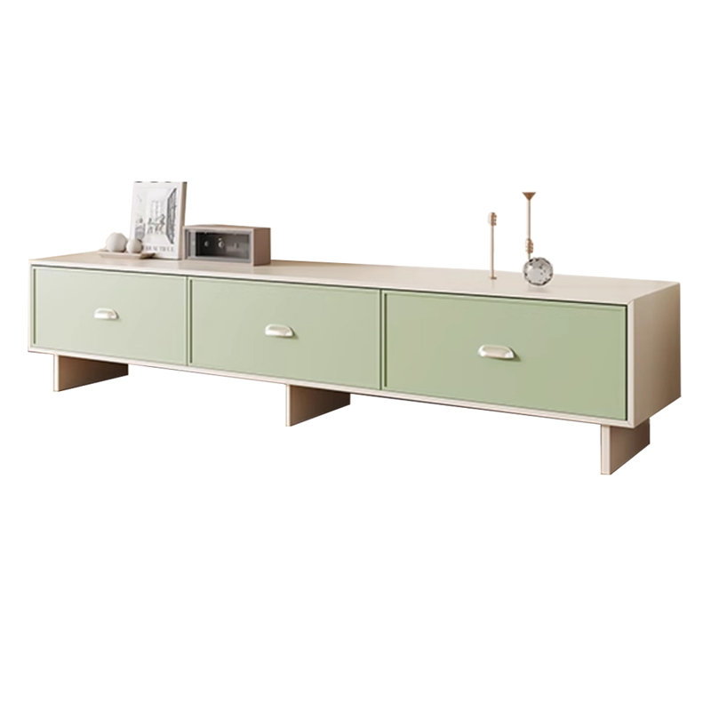 Nordic Minimalist Style Wood TV Stand, White/Green, 19.68"H x 86.61"L x 15.75"W