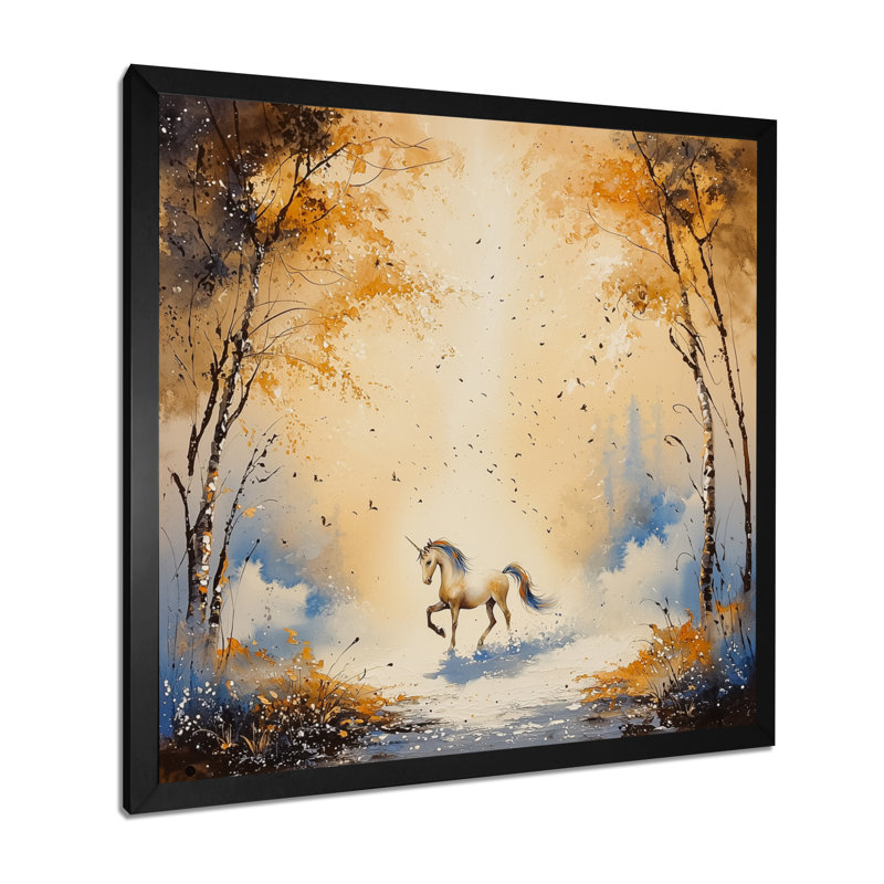 Fantasy Unicorn Journey II - impression de licornes, Reproduction encadrée d'une seule photo sans pass, Noir