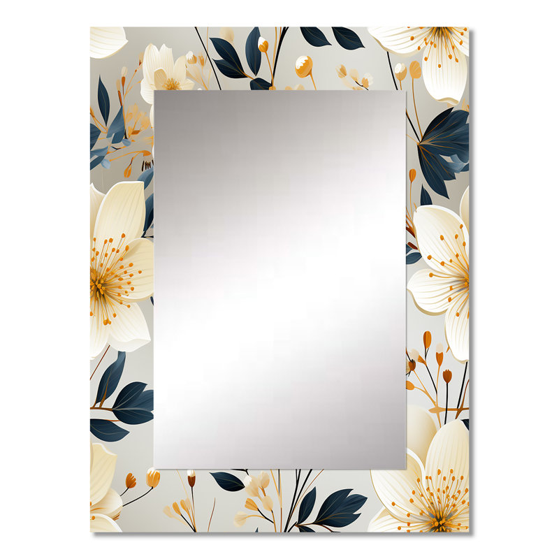 Chauntay Mystic Ivory Reverie Blooms Perfection - miroir mural décoratif floral, miroir de chalet, impression sur métal