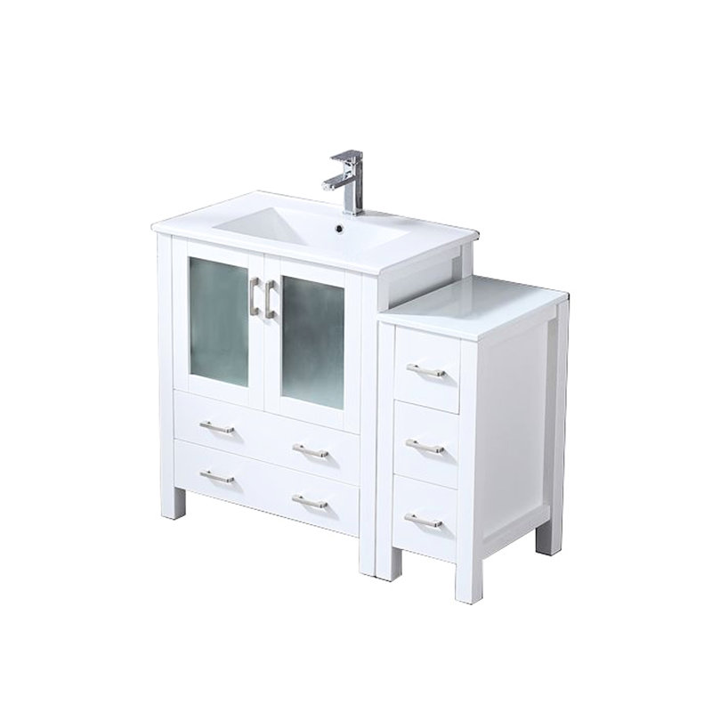 Meuble-lavabo simple blanc 42 po x 18,25 po, armoire latérale, comptoir en céramique, robinet à fermeture amortie, comptoir résistant aux égratignures, dessus de 42 po et remarquable