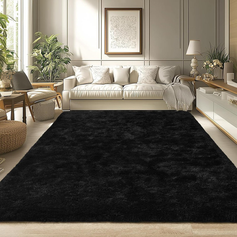 Soft Area Rug For Livingroom Bedroom, Machine Washable 4X6 Black Rugs Fluffy Shaggy Bedside Rug, Non Slip Indoor Carpet For Nursery  Room Home Decor Aesthetic